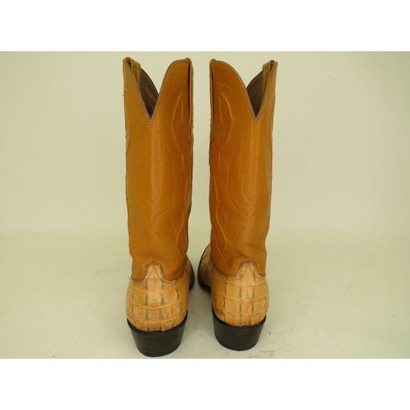 Black Jack Mens Size 6 EE American Alligator Head Cut Inlay Tan Cowboy Boots
